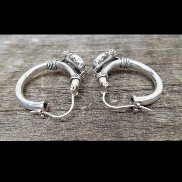 Tibetian silver and turquoise boho small hoop earrings new - Picture 6 of 9